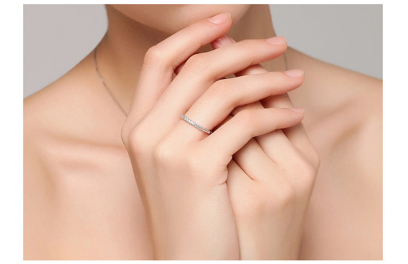 Simple 925 Sterling Silver Fine Row Diamond Ring
