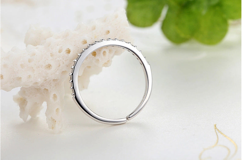Simple 925 Sterling Silver Fine Row Diamond Ring