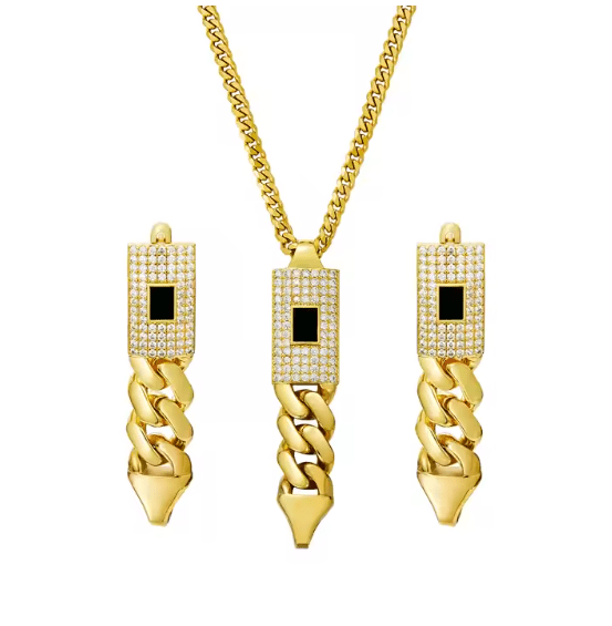 Zircon Cuban Pendant Set